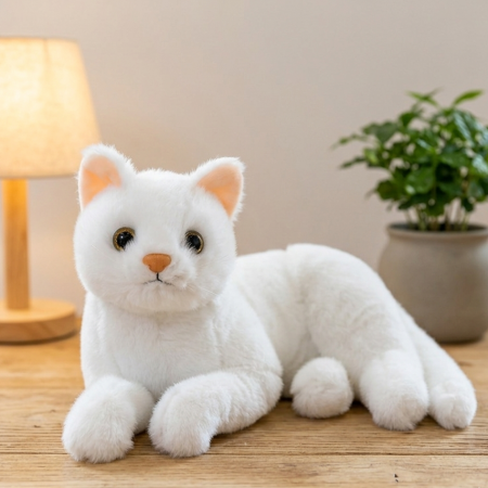Soft White Cute Cat - Plush Toy with "Meow" Sound